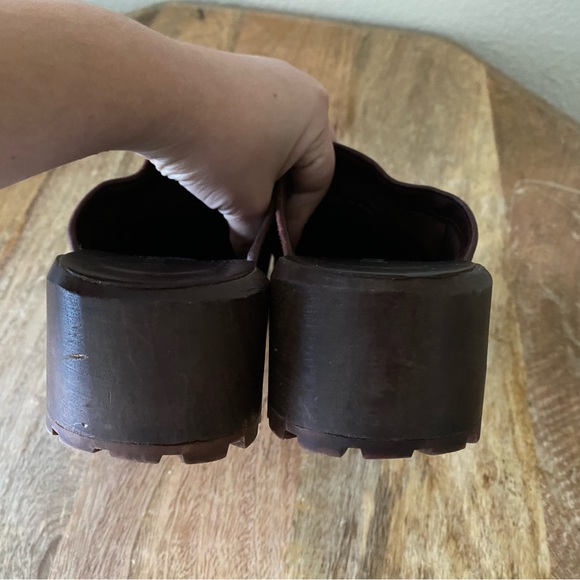 Vintage J. Crew Platform Leather Tassel Clogs Brown - Picture 3 of 7